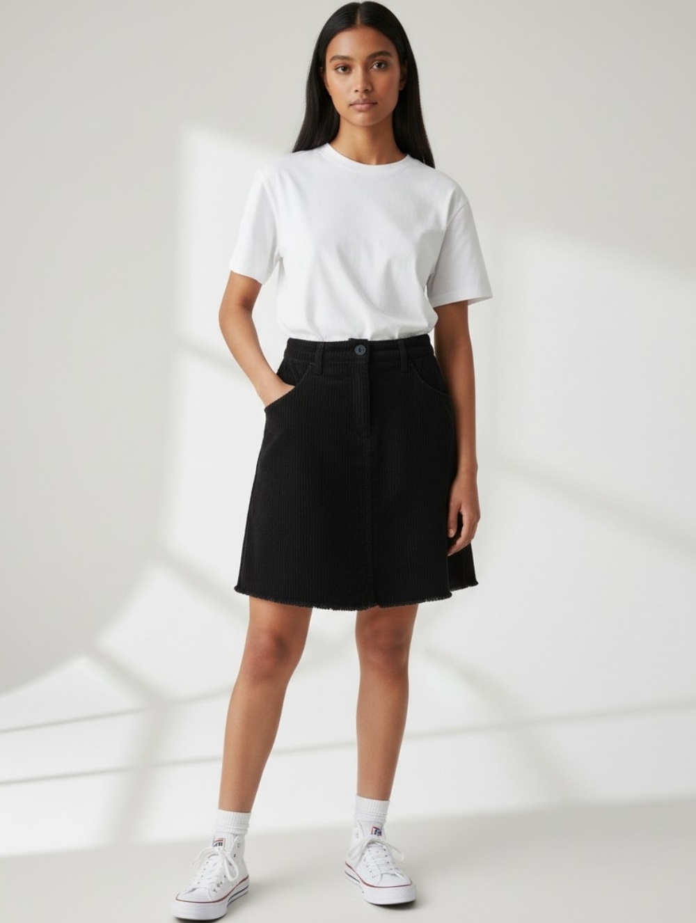 NWT Dixie Black Ribbed Corduroy Pockets Skirt (XXL)